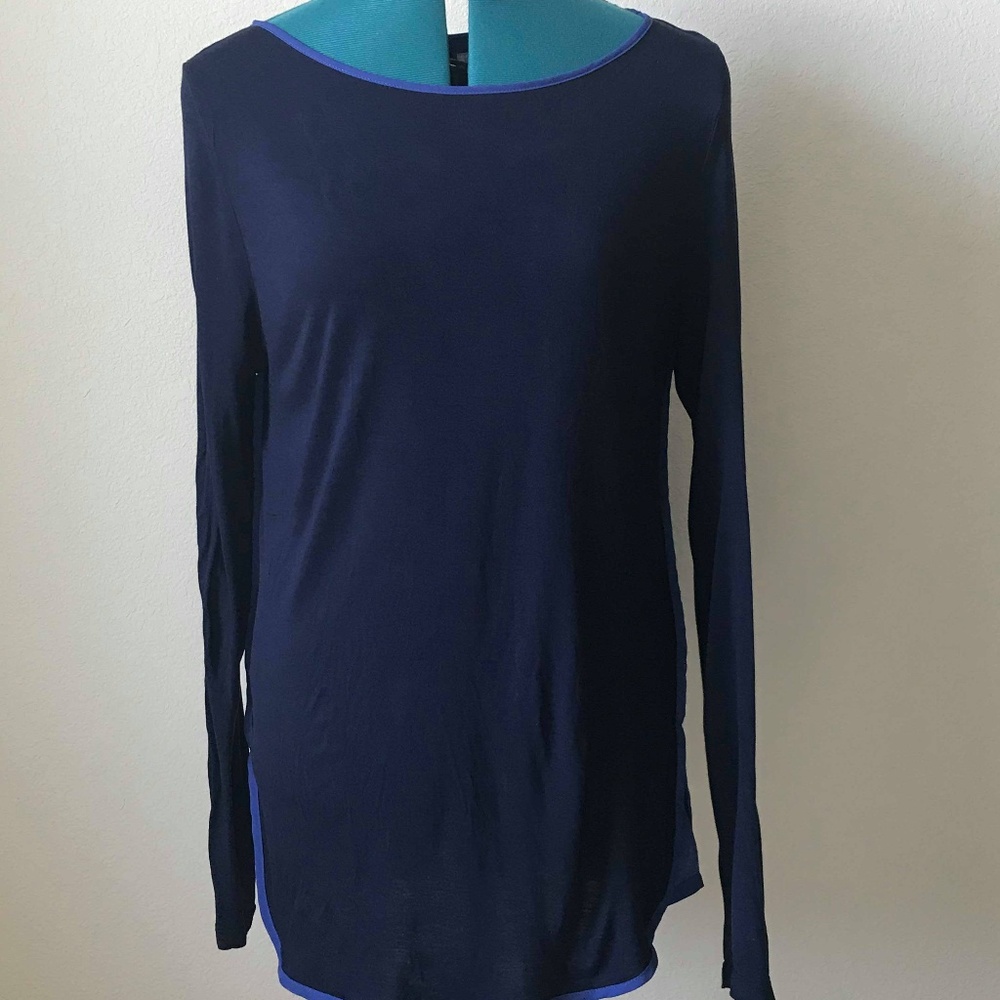 GAP Navy Blue with Periwinkle Sheer Trim Blouse